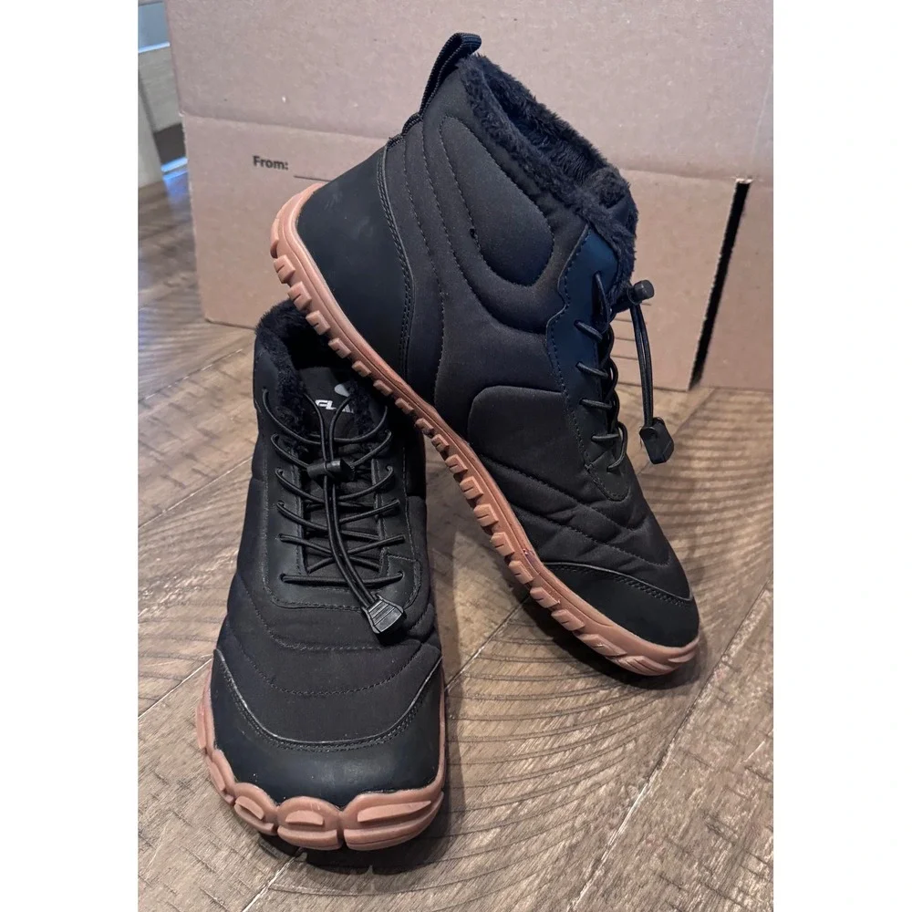 Unisex Flarut Winter Boots Black Faux Fur Lined Shoes Size 8